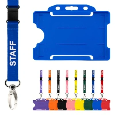 Image of CKB Ltd Staff Lanyard with Card Holder Double Pack ID Breakaway Safety Lanyards Neck Strap Swivel Metal Clip Pull Quick Release Design (Blue