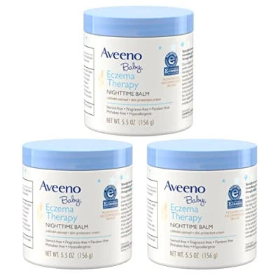 Image of Aveeno Baby Eczema Therapy Nighttime Balm, with natural Colloidal Oatmeal and Dimethicone for Dry Skin Relief, 5.5 oz (Pack of 3)