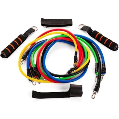Image of Endless EL1043 Toning Tubes Set of 5 With Different Resistance Levels Multi Colour Material : Natural Latex Door Anchor, Handles, Waterproof Carry Bag, Leg Ankle Straps for Men and Women