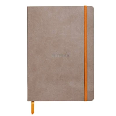 Image of RHODIA 117404C Soft Taupe Notebook A5 Lined 160 pages Clairefontaine Ivory Paper 90 g/m Bookmark, Elastic Closure Faux Leather Cover Rhodiarama Collection