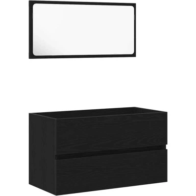 Image of vidaXL 2 Piece Bathroom Furniture Set Black Oak Engineered Wood