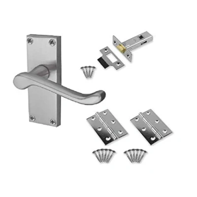 Image of Golden Grace 8 Sets of Victorian Scroll Latch Door Handles Satin Brushed Chrome Hinges &amp; Latches Pack 120MM X 40MM
