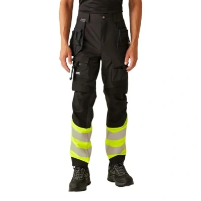 Image of Regatta Professional Men&#039;s Water repellent Hi Vis X Pro Stretch Holster Trousers Class 1 Black Yellow, Size: 36 R