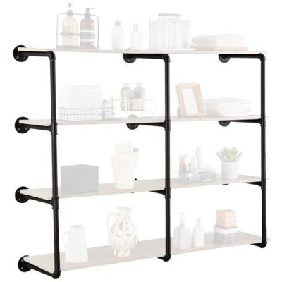 Image of VEVOR Industrial Pipe Shelf, 4 Tier 3PCS, 11.8in Applicable Board Width Wall Mount Floating Rustic Wood Shelves Bracket Bookshelf,Storage Holder for Kitchen Bedroom Bathroom, (Planks NOT Included)
