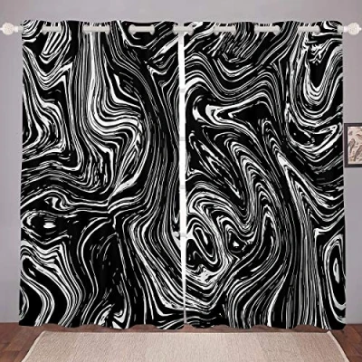Image of Marble Printed Windows Drapes Curtains for Kids Boys Girls Black Bedroom Living Room Modern Decoration,W66*L90