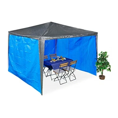 Image of Relaxdays Gazebo Side Panels, 3X Set, 2x3m, Waterproof, Easy Fastener, Roof, Party Tent, Plastic, No Window, Blue, 200 x 300 0.1 cm