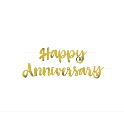 Image of Premium Gold Script Happy Anniversary Banner (2 Piece Set) Party Decoration for Memorable Celebrations