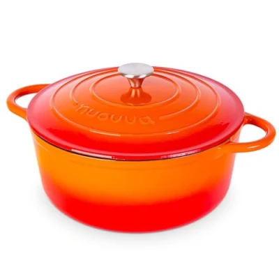 Image of Cast Iron Dutch Oven with Lid Non Stick Ovenproof Enamelled Casserole Pot Sturdy Cookware Orange, 7.3 Quart, 30cm by Nuovva