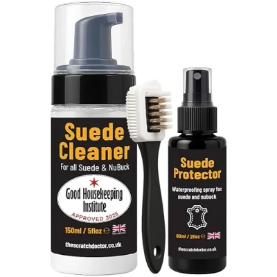 Image of The Scratch Doctor Suede &amp; Nubuck Complete Care Kit Cleaner Foam Protector Spray Professional Wire Brush Included for use on Shoes Boots Bags Jackets