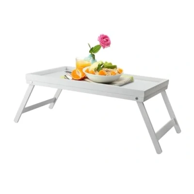 Image of ADEPTNA Real Bamboo Wooden Folding Breakfast Tray with Legs lunch dinner Serving Lap Table Mate (WHITE)
