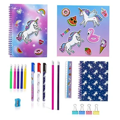Image of abeec Unicorn Stationery Set for Girls School Supplies Kids Contains A5 Notebook, A6 Pens, Pencils, Sticker Book Plus Much More