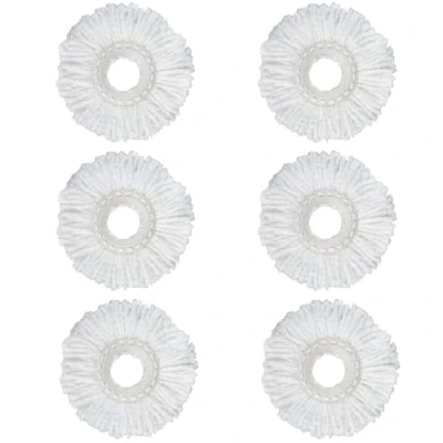Image of Crystals 6PCS Spin Mop Replacement Heads 360 Rotating Universal Head Refills for Standard Mops, Durable and Absorbent Home, Kitchen, Bathroom, Commercial Cleaning (White)