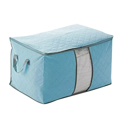 Image of 90L Large Capacity Foldable Storage Bag Organizers with Clear Window &amp; Carry Handles, Zippered Cubes for Comforters, Blankets, Bedding (Blue, 60x42x36cm)