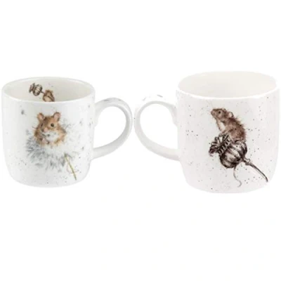 Image of Set of 2 Wrendale by Royal Worcester Country Mice Mug, Fine Bone China, 300ml