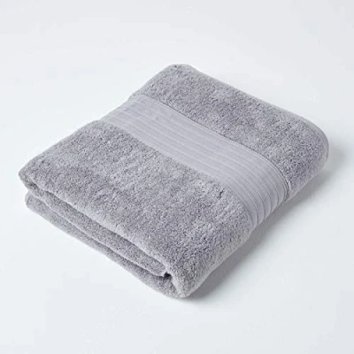 Image of HOMESCAPES Luxury Grey Soft 100% Supima Cotton Bath Sheet Zero Twist Super Absorbent &amp; Fluffy 550 GSM Thick Plain Extra Large Jumbo Towel