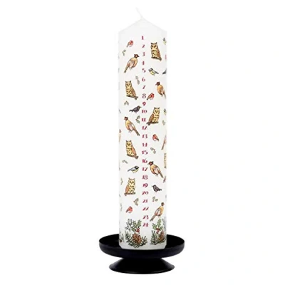 Image of Alison Gardiner Winter Birds Wax Christmas Advent Pillar Candle 50 Hours Burn Time 4.5 cm x 25.5