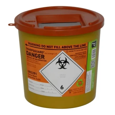 Image of SharpsGuard Orange Lid 2.5 Litre Colour Coded Sharps Bin