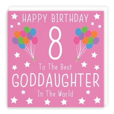 Image of Hunts England Goddaughter 8th Birthday Card Happy 8 To The Best In World Iconic Collection Fun Colourful