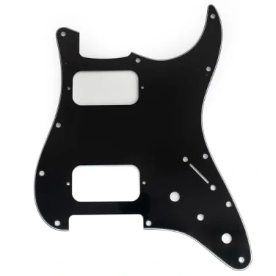 Image of Musiclily Pro 11 Holes ST HH Guitar Pickguard with Round Corner Uncovered Humbucker 2 Pot Mini Switch Layout for Fender Squier Strat Style Electric Guitar, 3ply Black