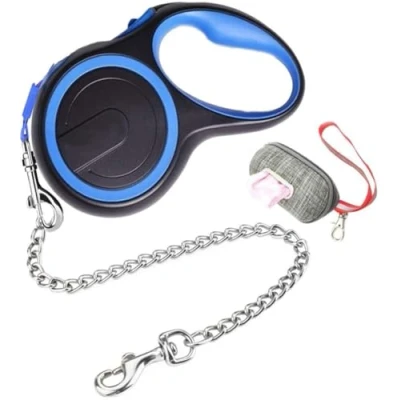 Image of Etechydra Dog Lead Retractable Leash 5m / 16ft, Nylon Tape Pet Lead, with Anti Bite Chain for Medium Large Dogs Heavy Duty Walking Leash, Blue