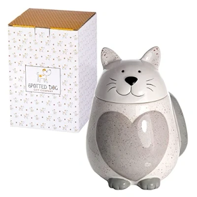 Image of SPOTTED DOG GIFT COMPANY Ceramic Storage Jar, Kitchen Canister for Food, Tea Coffee Sugar Treats, Cute Novelty Cat Themed Accessories, Gifts Women Men (500ml, White)
