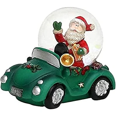 Image of Dekohelden24 Children&#039;s snow globe, cars in green with Santa Claus, dimensions (H x W D): approx. 8 5.5 cm/diameter 4.5 cm, glass