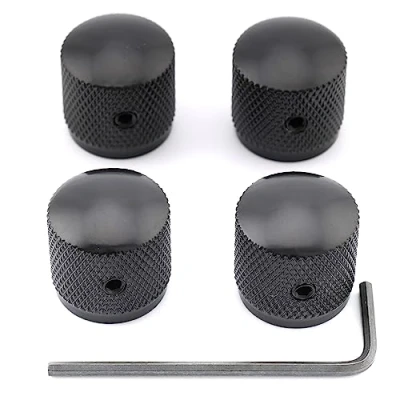 Image of Musiclily Metric Metal Guitar Dome Knobs Volume Tone Control with Allen Keys Screws Set for Electric Bass, Black(Pack of 4)
