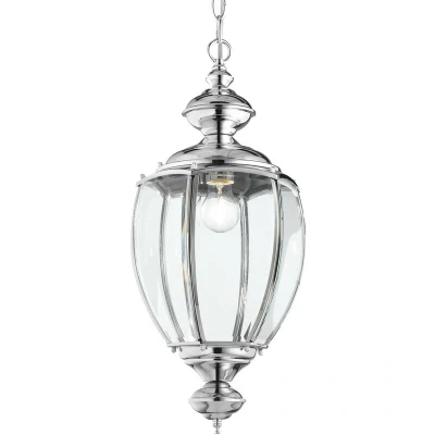 Image of Norma 1 Light Ceiling Lantern Pendant Chrome Glass, E27