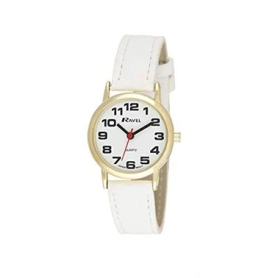Image of Ravel Unisex Easy Read Watch with Big Numbers White/Gold Tone/White Dial
