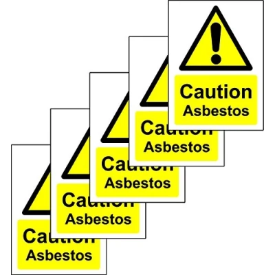 Image of Caution Asbestos Safety Sign Self Adhesive Stickers 70mm x 50mm (Pack of 5 Stickers)