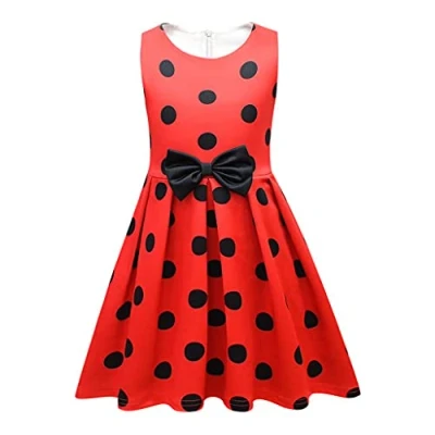 Image of Lito Angels Ladybug Ladybird Red and Black Polka Dot Fancy Dress Up Costume for Kids Girls Age 10 12 Years (Tag Number 160), 289