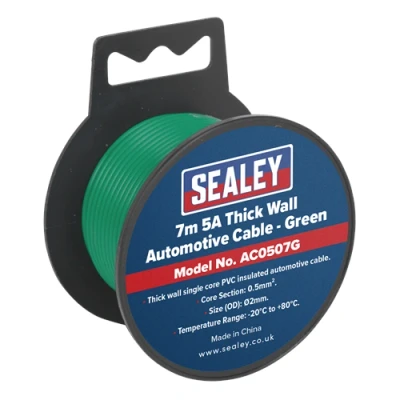 Image of Sealey Automotive Cable Thick Wall 5A 7m Green