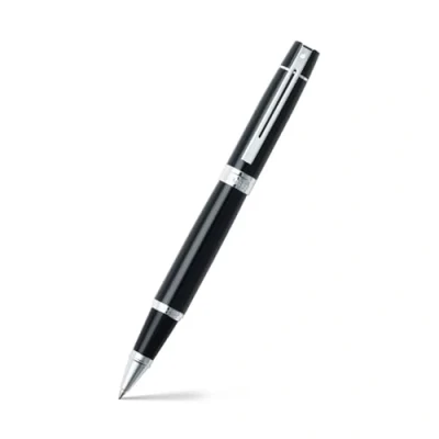 Image of Sheaffer 300 refillable rollerball pen, glossy black lacquer, polished chrome trim