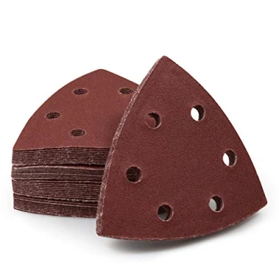 Image of SPEEDWOX 50 Pcs Triangle Sanding Pads Hook and Loop 240 Grit Oscillating Pad 90mm 6 Holes Fit 3 1/2 Inches Multi Tool Detail Sander Sandpaper Discs