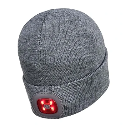 Image of Portwest Rechargeable Twin LED Beanie, Size: One Size, Colour: Grey, B028GRR