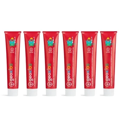 Image of Georganics Fluoride Toothpaste with Hydroxyapatite for Kids 75ml x6 Pack Strawberry Flavour 100% Natural &amp; Sustainable Prevent Cavities Strengthens Tooth Enamel Fight Plaque
