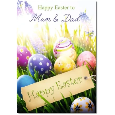 Image of doodlecards Mum and Dad Easter Card Coloured Eggs Medium Size with Plain Envelope