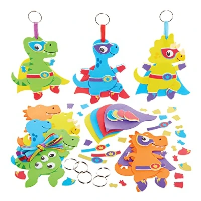 Image of Baker Ross FX571 Star Hero Dinosaur Mix and Match Keyring Kits Pack of 8, Foam Craft for Kids