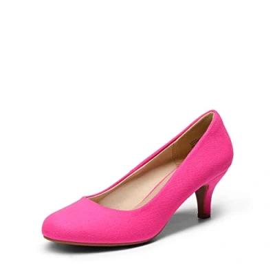 Image of DREAM PAIRS Womens Slip On Low Kitten Heels Round Toe Pump Court Shoes Luvly Fuchsia Suede Size 8.5 US/ 6.5 UK