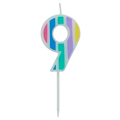 Image of Folat 24269 Candle Pastel Number 9 Multicolour Cake Decorations for Birthday Anniversary Wedding Graduation Party, Multi Colors, 5 cm