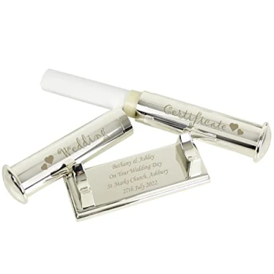 Image of Personalised Silver Plated Wedding Certificate Holder Enter Your Own Text Free Engraving