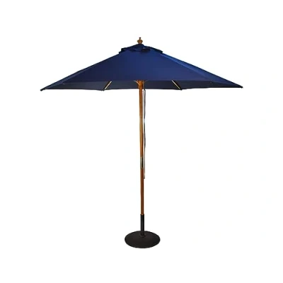 Image of BrackenStyle Wooden Garden Parasol Pully Operated and Machine Washable Umbrella 11 Colours 15kg Black Concrete Base Included (Navy Blue)