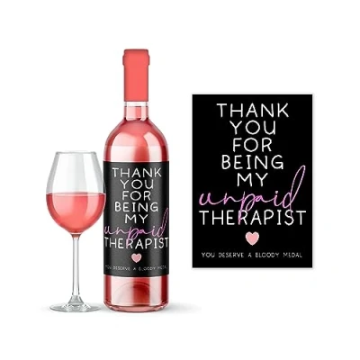 Image of Rib Ticklerz Funny Wine Bottle Label Best Friend Thank You for Being My Unpaid Therapist Bestie Friendship Gifts Present Appreciation Deserve A Medal WLS99