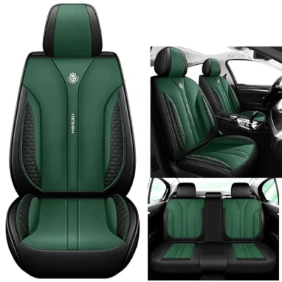 Image of Eunncu Universal Car Seat Covers Waterproof Leather Full Set, Can Protect Front and Rear Seats, To Fit Most Cars, Side Airbag Compatible, Green