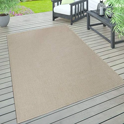 Image of Paco Home Indoor &amp; Outdoor Rug, Terrace And Balcony, Weatherproof One Colour With Texture, Size:160x220 cm, Colour:Beige