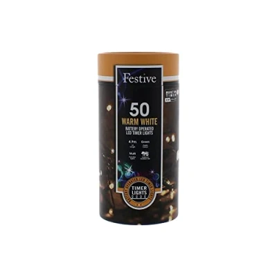 Image of Festive Productions 50 LED Battery String Lights : Timer Warm White …