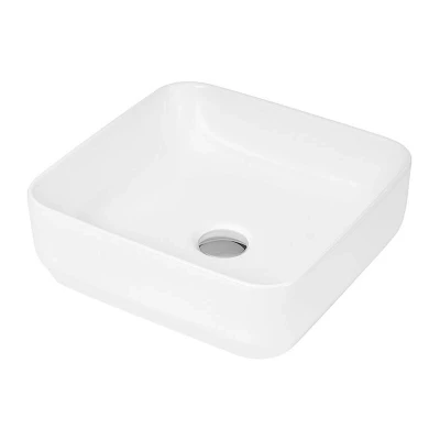 Image of Hudson Reed NBV163 Modern Bathroom Square Vessel Sink, 120mm x 365mm, White