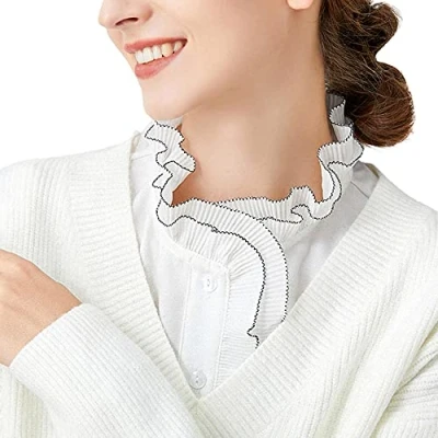 Image of LoudSung Detachable False Collar Blouse Fake Half Shirts Chiffon Designed Cotton Top Elegant for Women