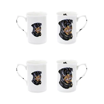 Image of (BB51) Bone China Set of 4 Rottweiler Dog Mugs Presentation Gift Boxed