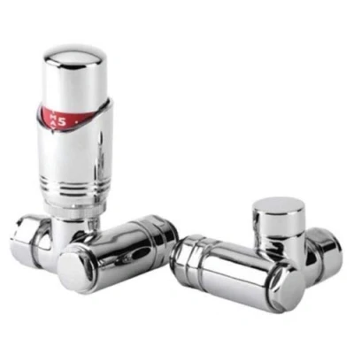 Image of Dual Fuel Thermostatic Towel Rail Radiator Valves Chrome Angled Corner Lincoln
